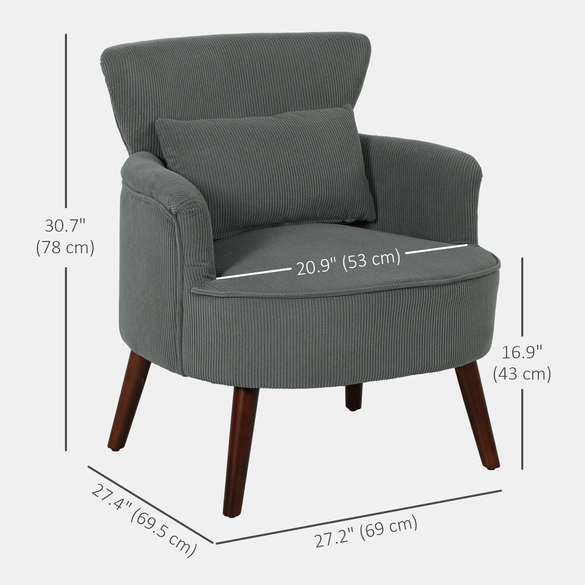 Modern Accent Chair, Upholstered Armchair with Solid Wood Legs and Lumbar Pillow for Living Room, Green