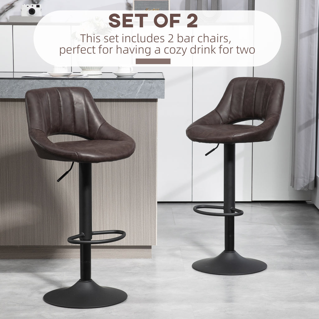 Swivel Bar Stools Set of 2, Faux Leather Upholstered Counter Height Barstools with Round Metal Base