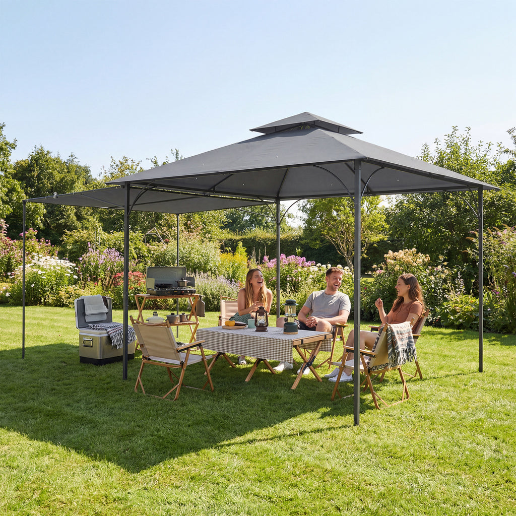 Patio Gazebo with Double Roof Outdoor Gazebo Canopy with Extendable Shade 126" x126" Dark Grey