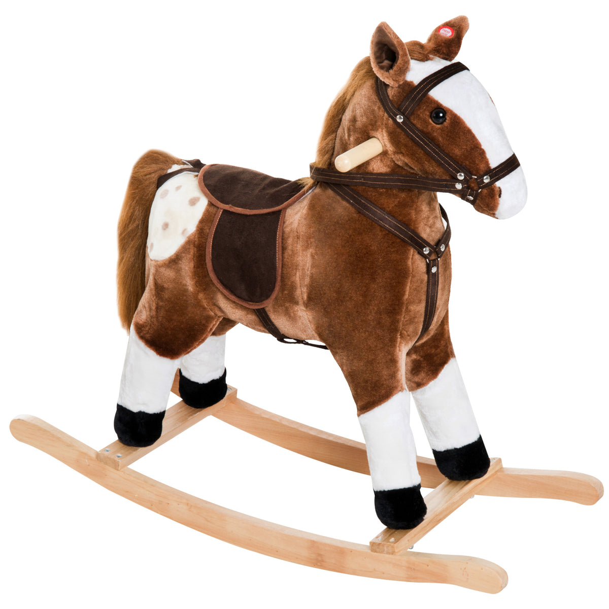 Qaba Baby Rocking Horse, Children Plush Animal Rocker, Kid Ride on Toy with Realistic Sound,  Handle Grip, Brown
