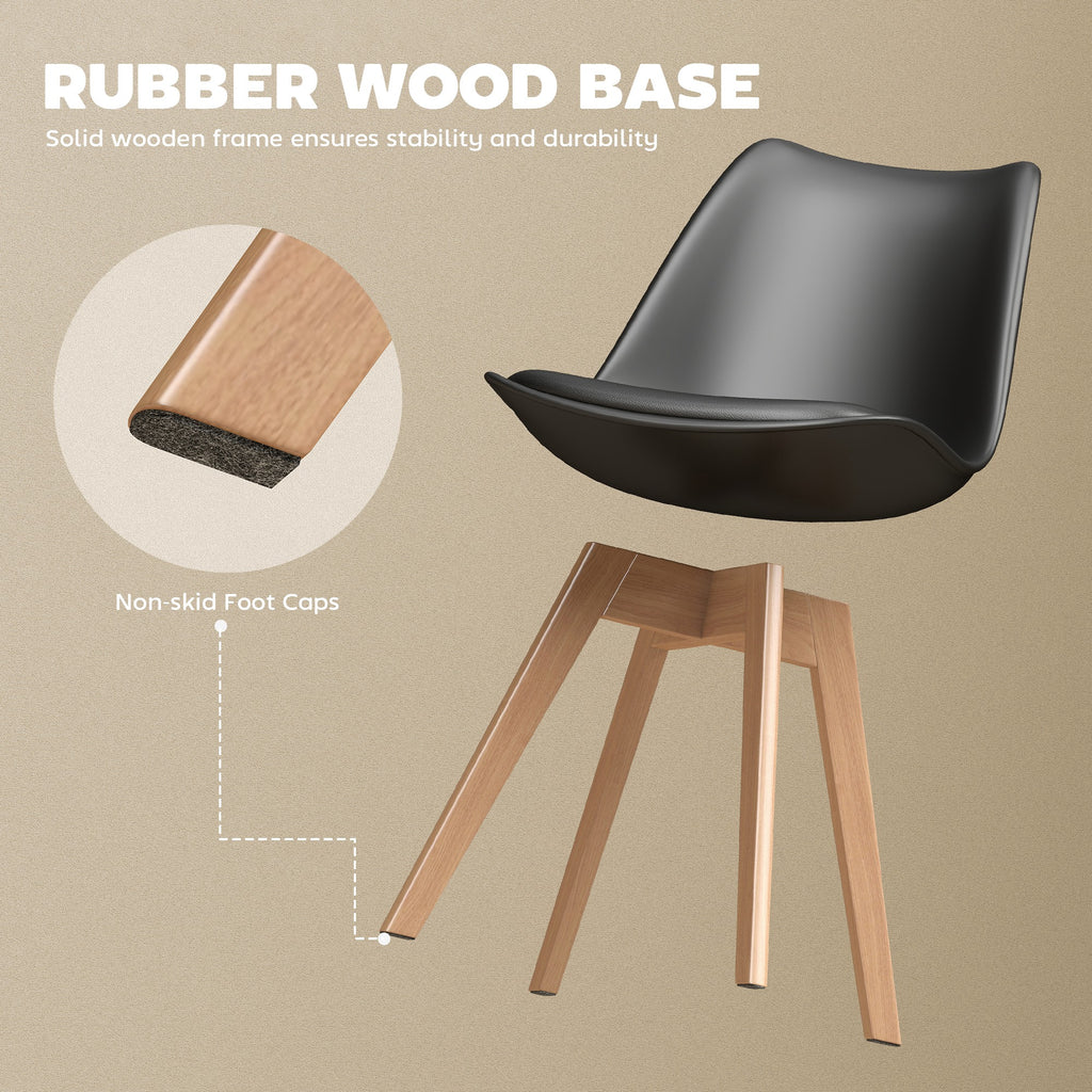 Modern Dining Table Chairs Set of 4, Rubber Wood Kitchen Table Chairs with PU Leather Cushion for Living Room, Bedroom