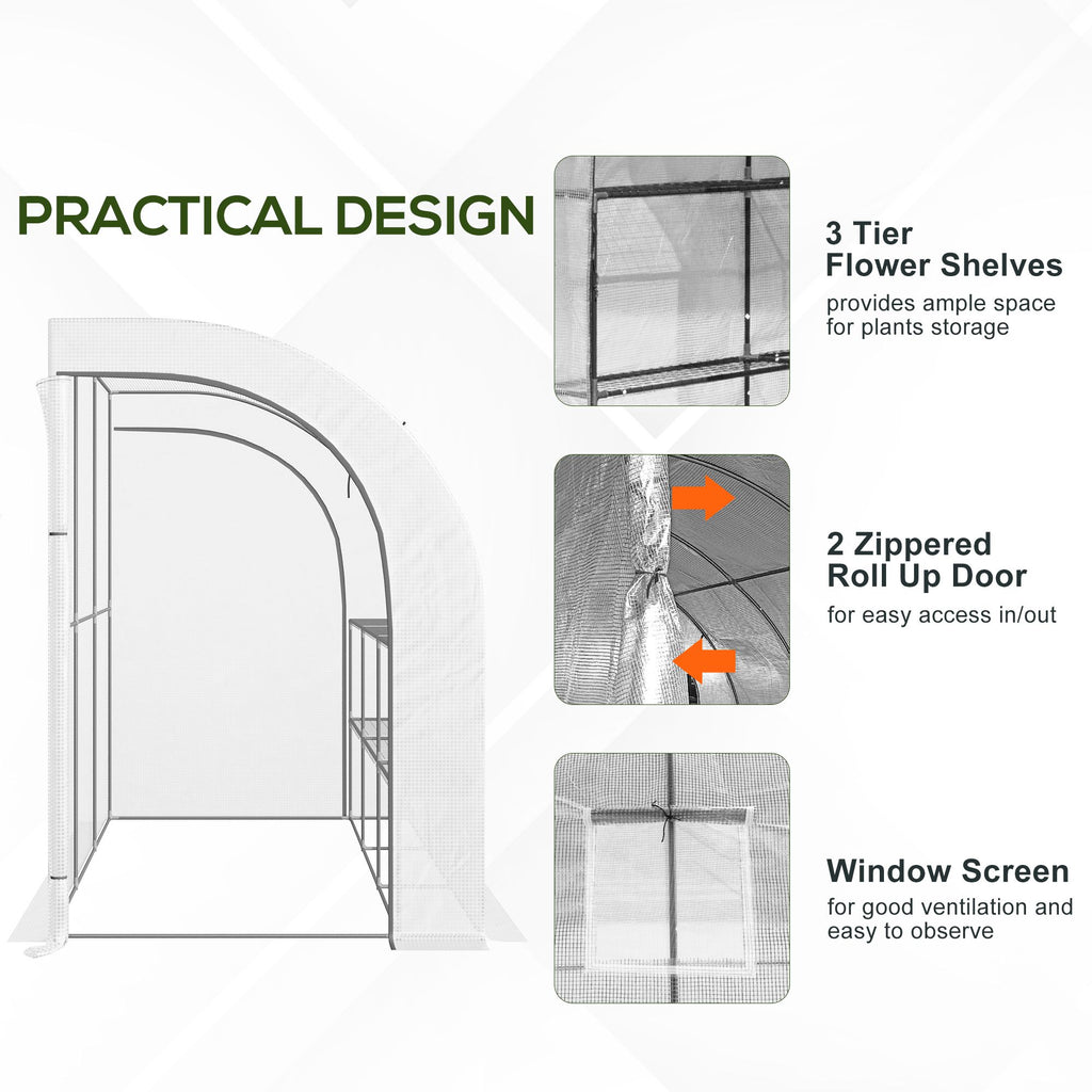 دفيئة زراعية خارجية من نوع Lean-to مع نوافذ وبابين بسحاب، مقاس 10' x 5' x 7'، لون أبيض