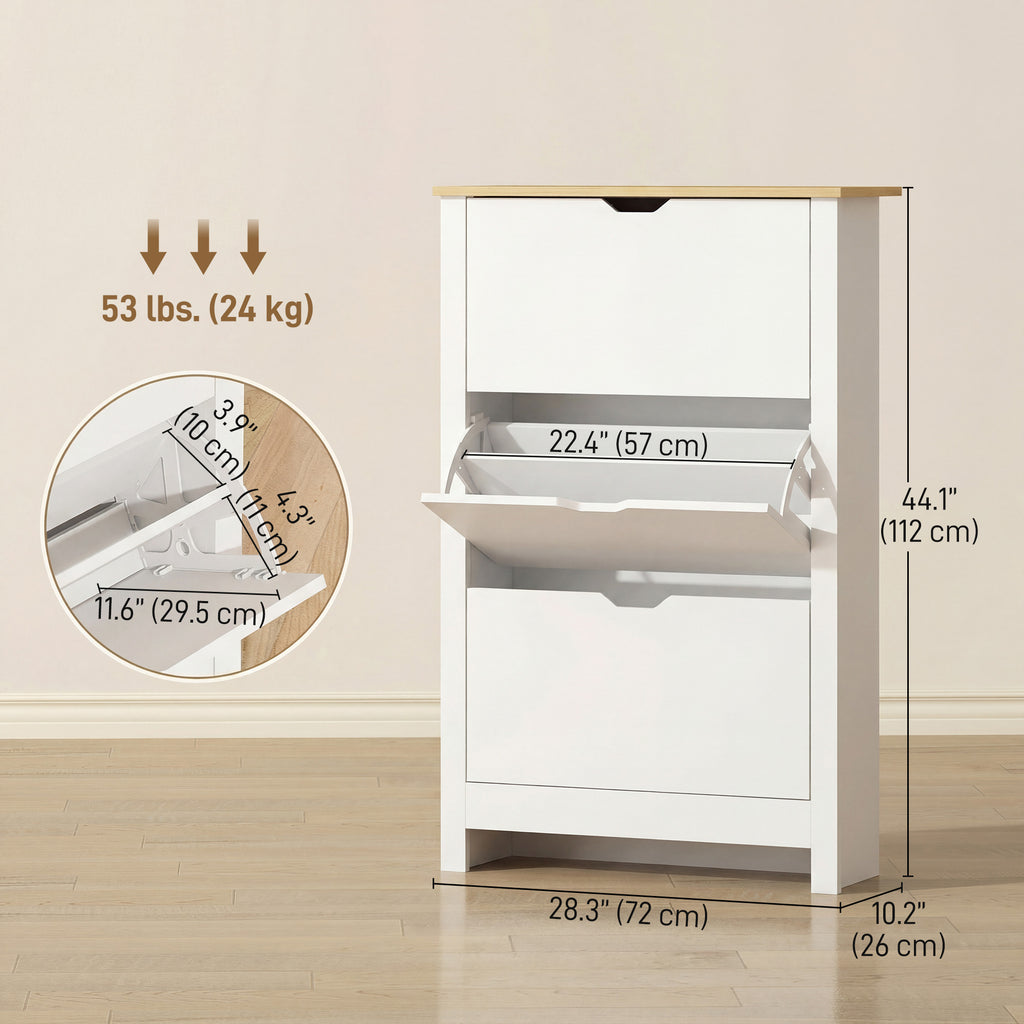 Shoe Storage Cabinet with 2 Flip Drawers and Adjustable Shelves for 6-12 Pairs of Shoes, White