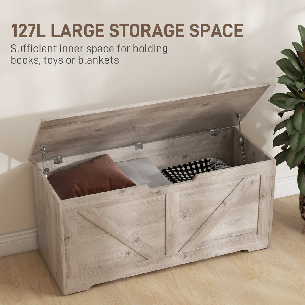 39.4 Inches Storage Chest, Storage Trunk with 2 Safety Hinges for Living Room, Black Wood Grain