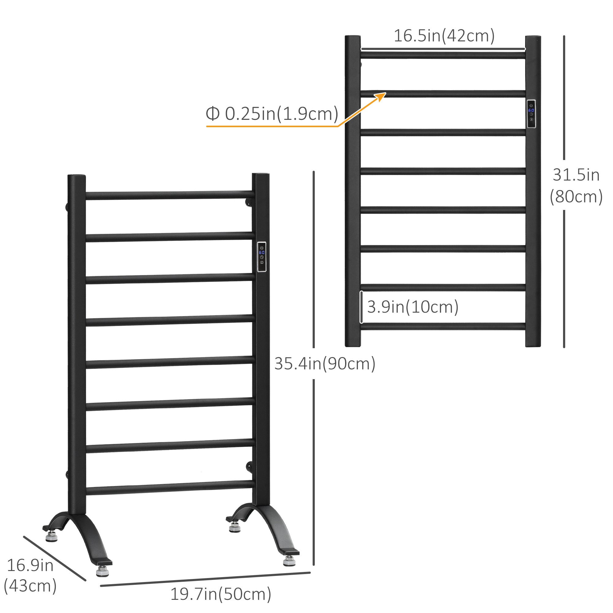 8-Bar Heated Towel Warmer Rack with Built-in Timer and LED Indicators, Wall Mounted & Free Standing Carbon Steel Electric Towel Bar with Adjustable Temperature, White