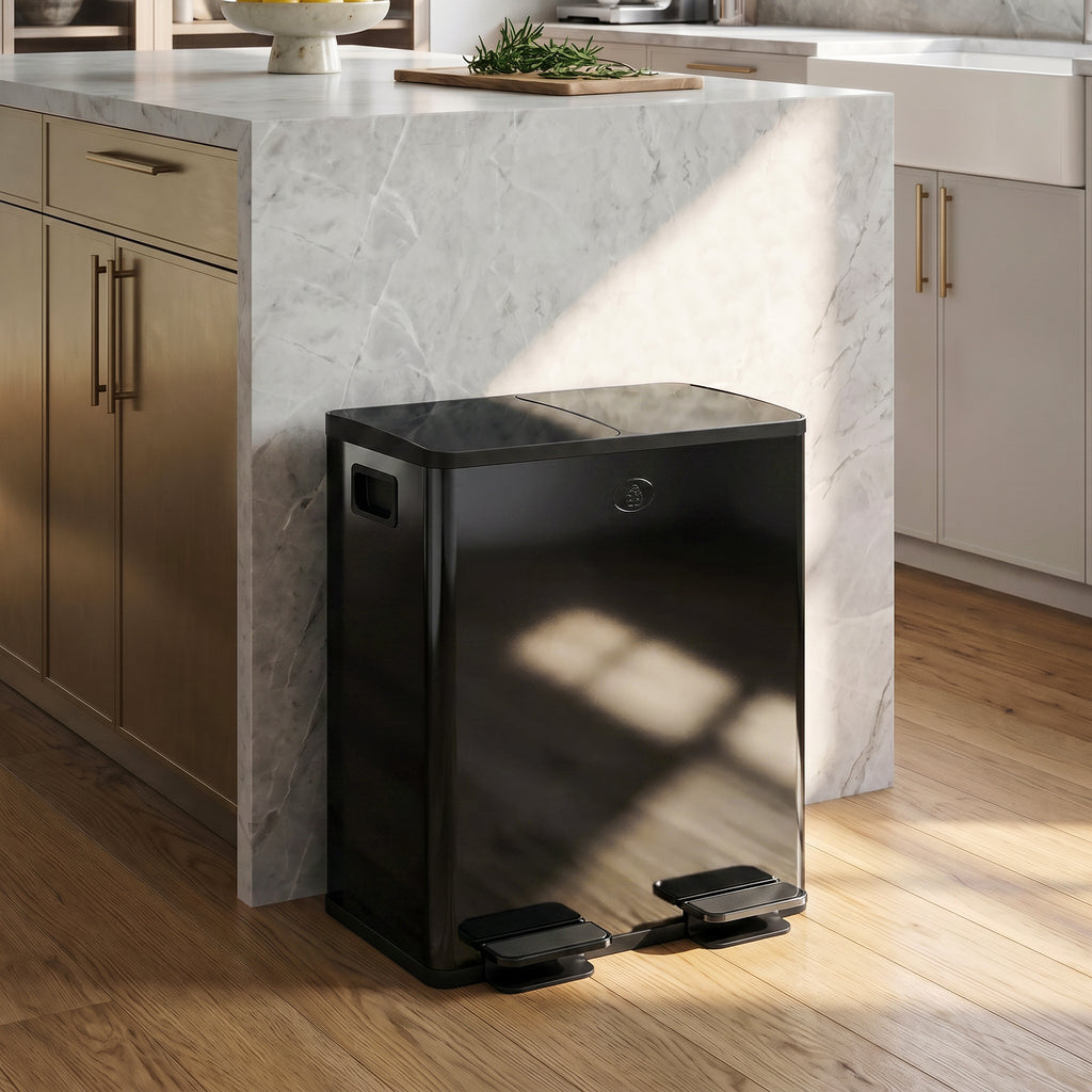 Garbage Bin, Soft-Close Trash Can with Foot Pedal, 2x5 Gal (2x20 L) Garbage Can with Removable Inner Buckets, Black