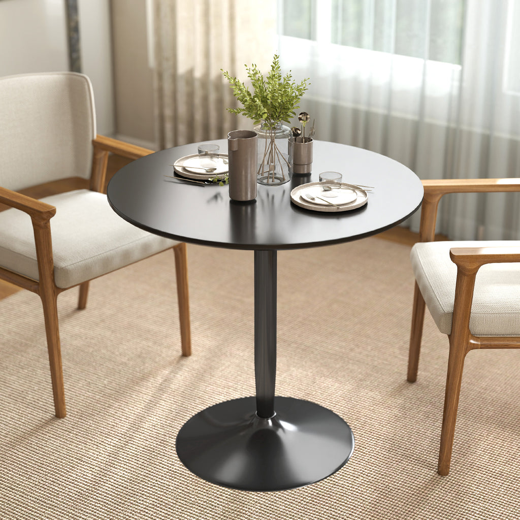 Modern Kitchen Table for 2 People, Round Dining Table with Steel Base for Living Room, Dining Room, Black