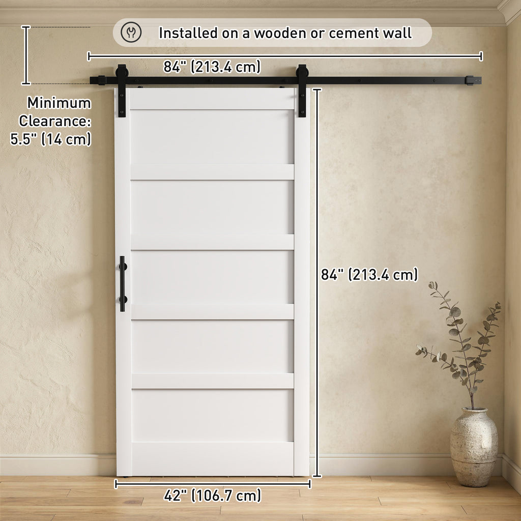 42"x84" Sliding Barn Door with Hardware Kit, Shaker Style Sliding Door with Handle, Track, Floor Guide, White Wood Grain