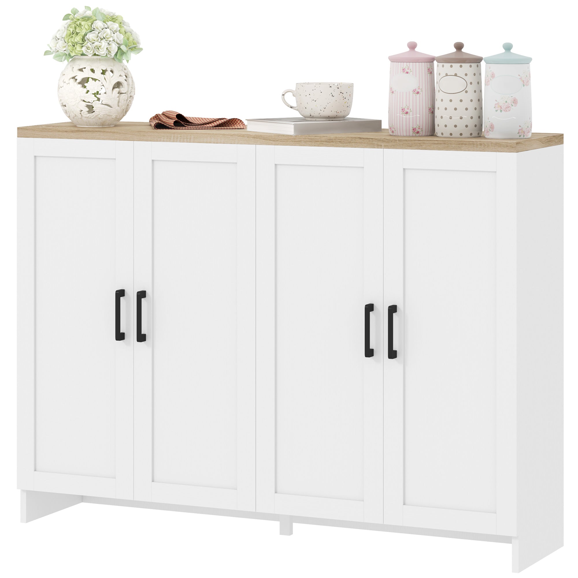 Modern Sideboard Buffet Cabinet, Modern Kitchen Storage Cabinet with 3 Doors Adjustable Shelves, for Dining Room, Black
