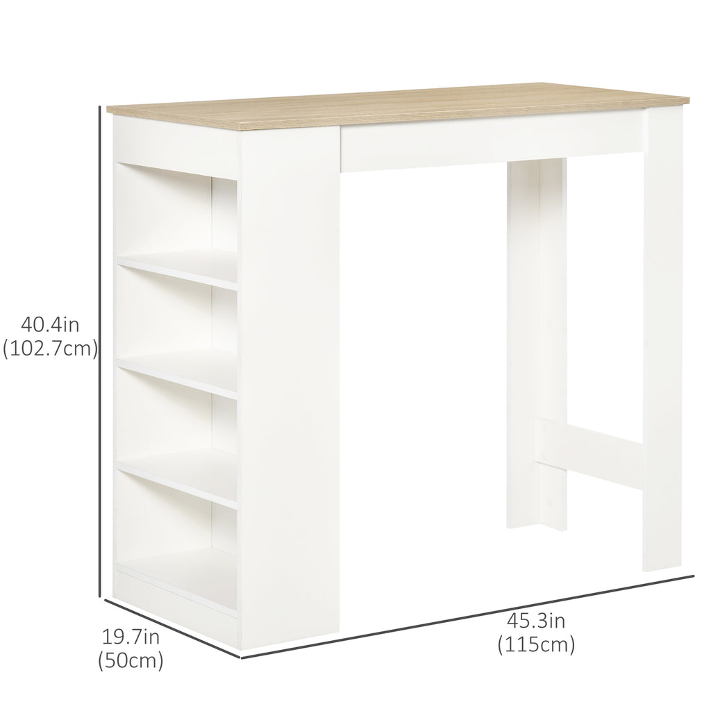 Bar Table, High Top Pub Table with 4 Storage Shelves, Modern Bar Height Table for Home Bar, Kitchen, Natural