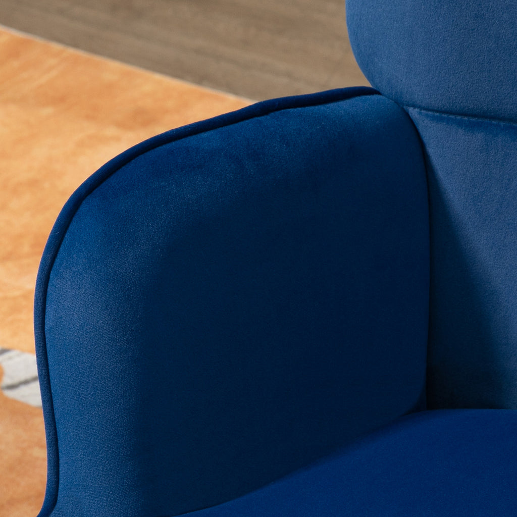 Modern Accent Chair with Ottoman, Upholstered Armchair with Footrest, Gold Metal Legs for Living Room, Bedroom, Dark Blue