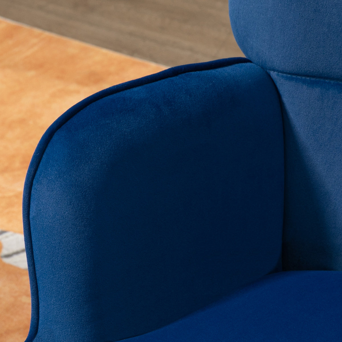 Modern Accent Chair with Ottoman, Upholstered Armchair with Footrest, Gold Metal Legs for Living Room, Bedroom, Dark Blue