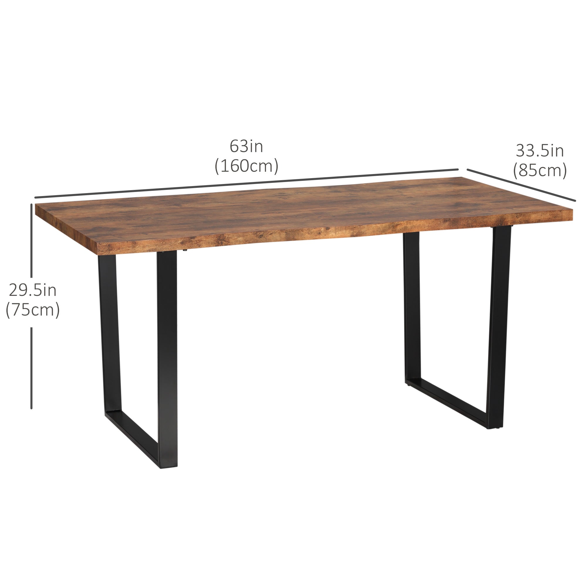 63" Kitchen Table, Industrial Dining Table with Wave-edged Tabletop and Steel Legs for Up to 6 People, Rustic Brown