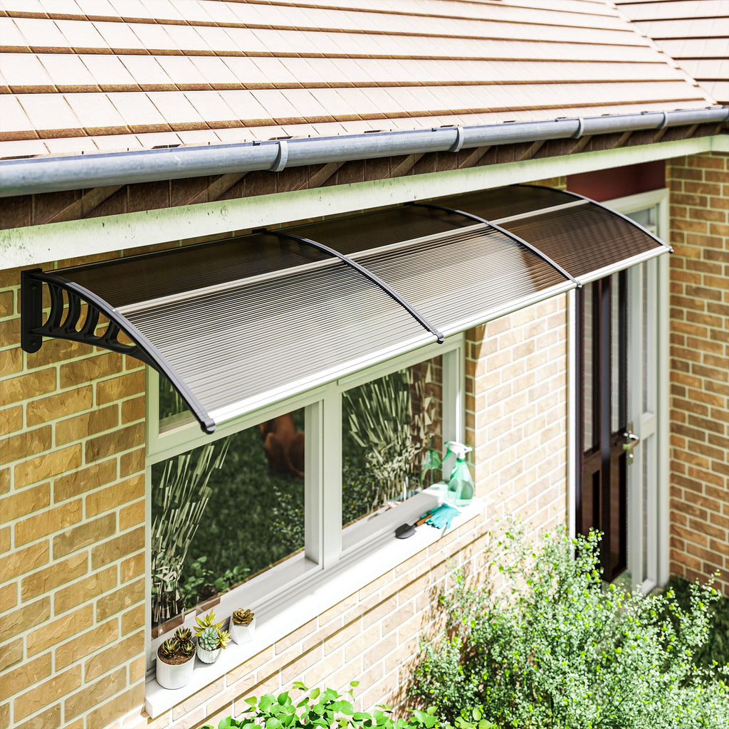 Awning Door Canopy, 119.3" x 37.8" Polycarbonate Front Door Outdoor Patio Cover for UV Protection, Brown