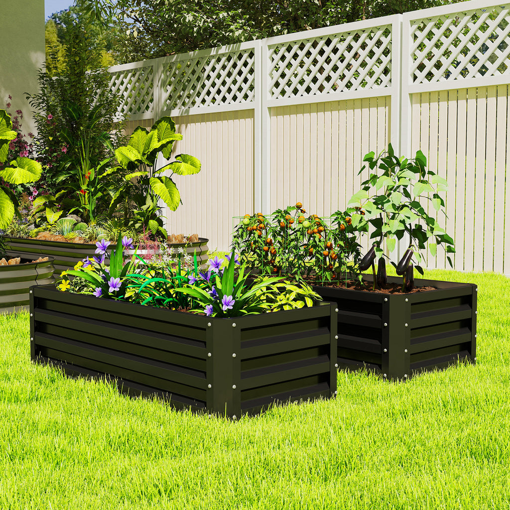 Galvanized Raised Garden Beds, Outdoor Planter Box, Set of 2, for Flowers, Herbs and Vegetables, Green