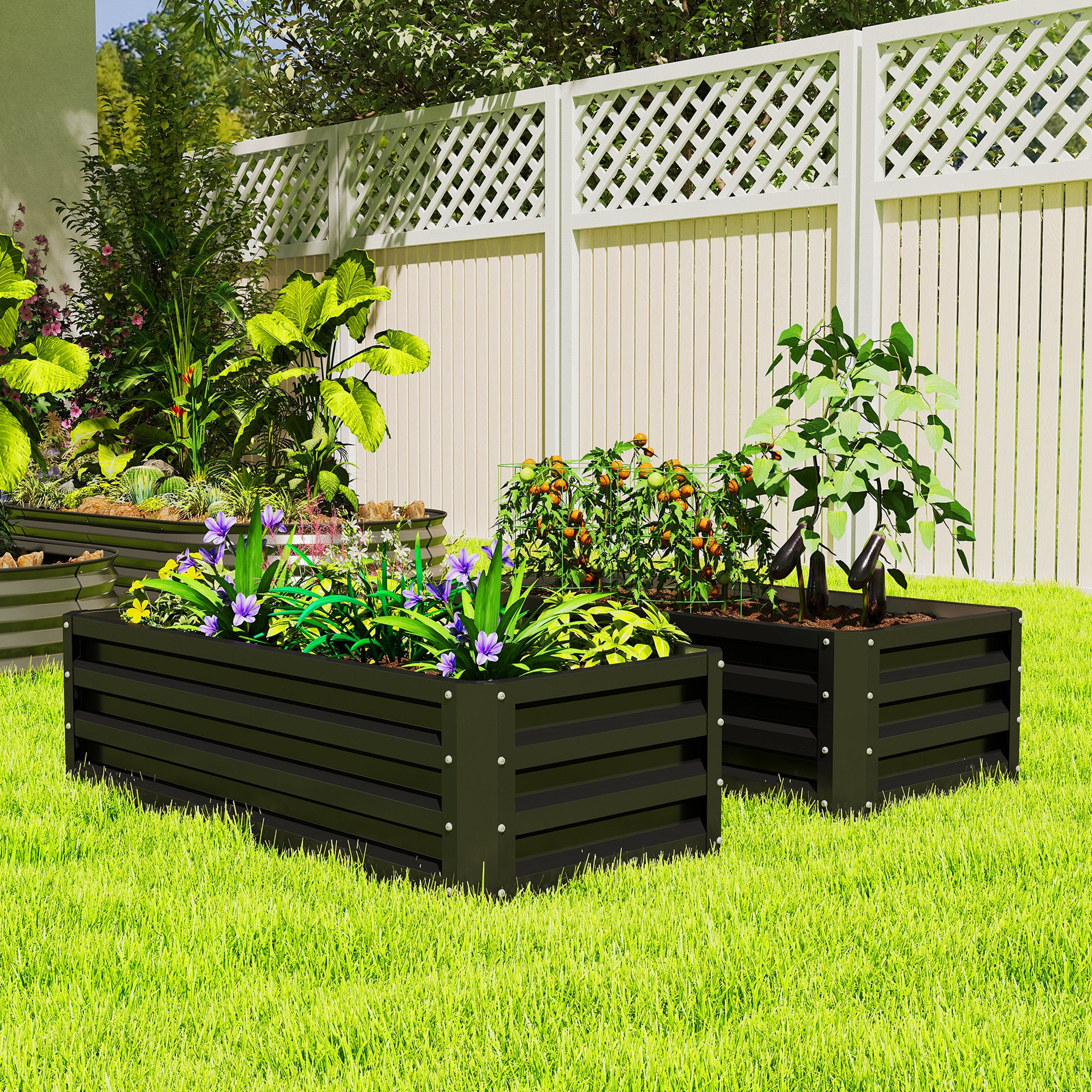 Galvanized Raised Garden Beds, Outdoor Planter Box, Set of 2, for Flowers, Herbs and Vegetables, Green