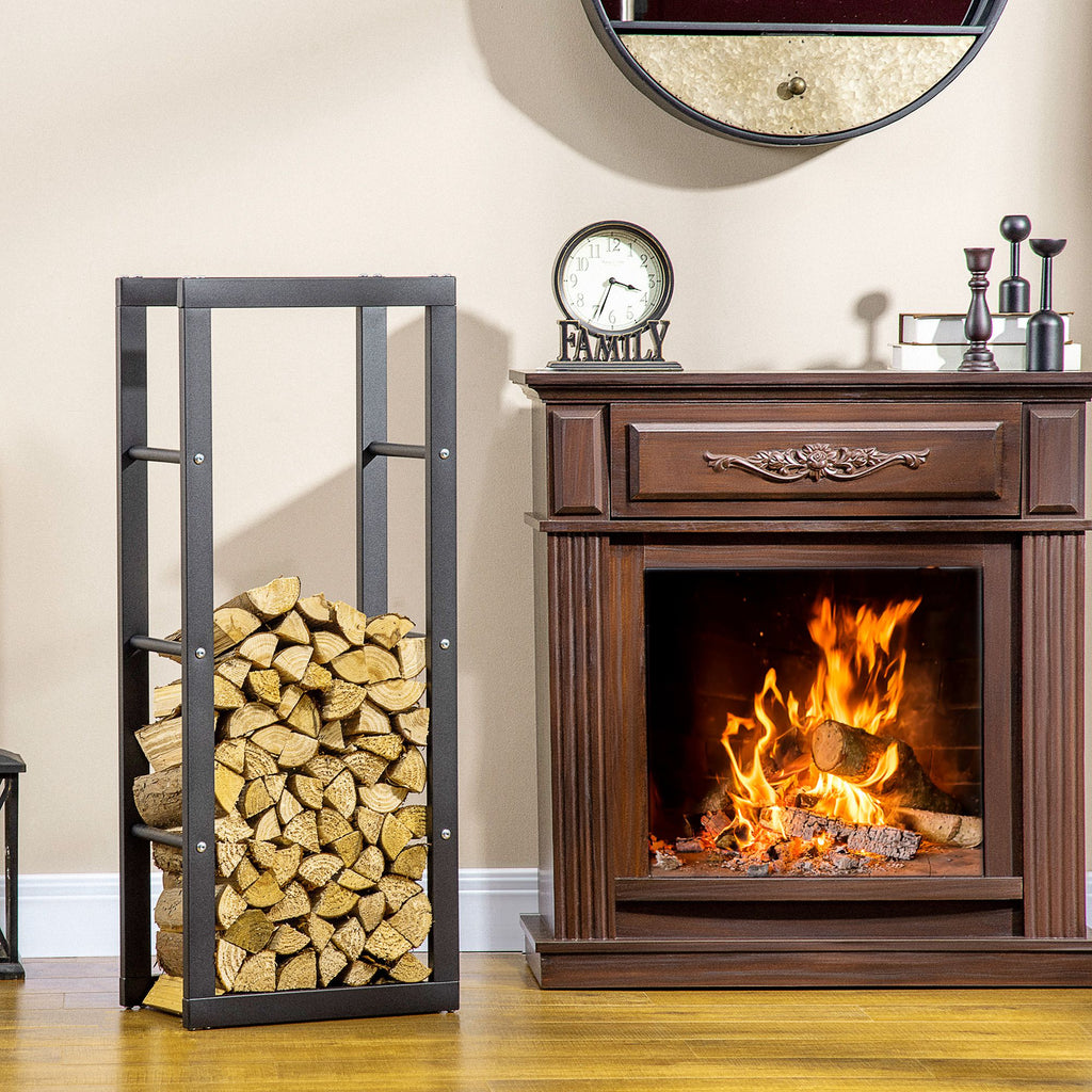 23.6" x 9.8" x 59.1" Firewood Rack Outdoor, Log Holder Fireplace Storage Rack with Handles and 220 lbs. Weight Capacity, Black