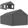 12 x 20ft Carport with 2 Roll-Up Doors, 4 Windows, Portable Garage with Removable Sidewalls for Car, Truck, Dark Grey