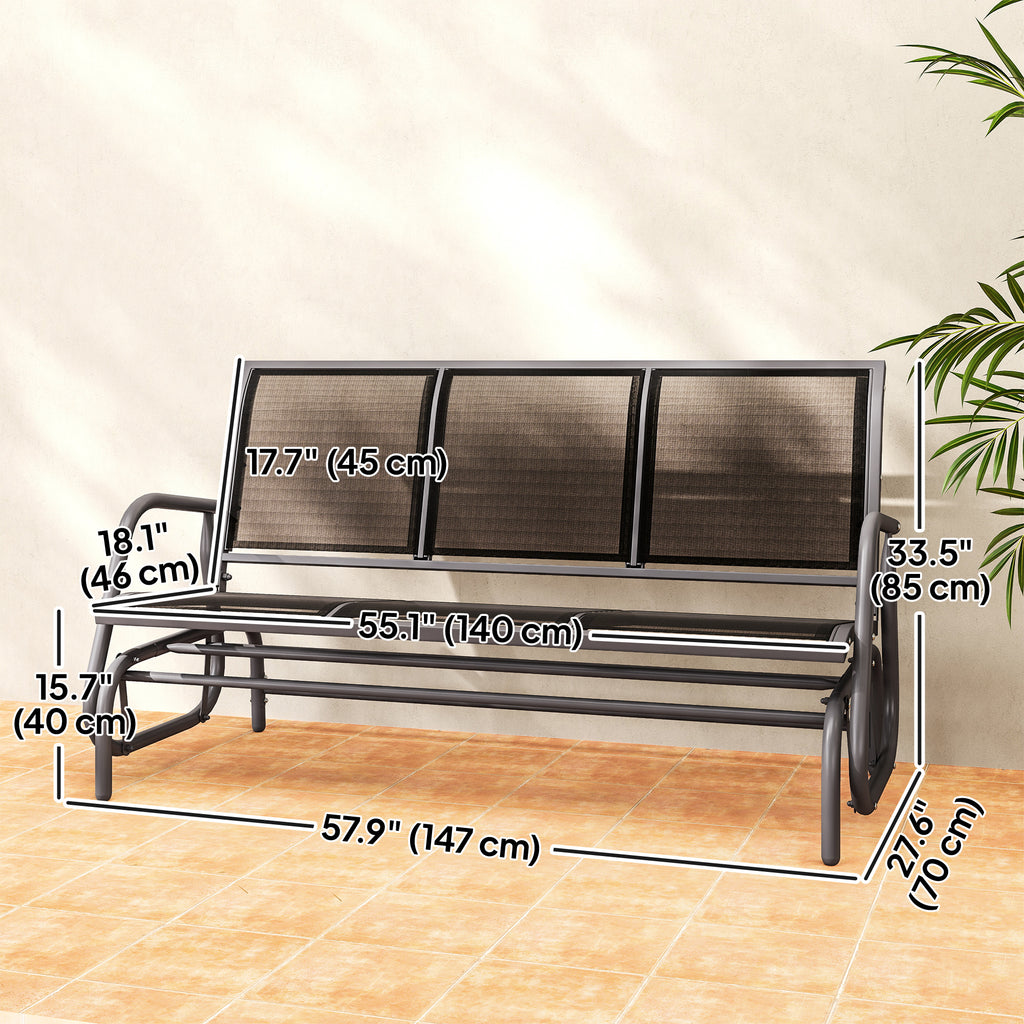 3-Seat Outdoor Glider Chair, Patio Rocking Chair, Steel Frame, Sling Fabric Seat for Garden, Backyard, Lawn, Black