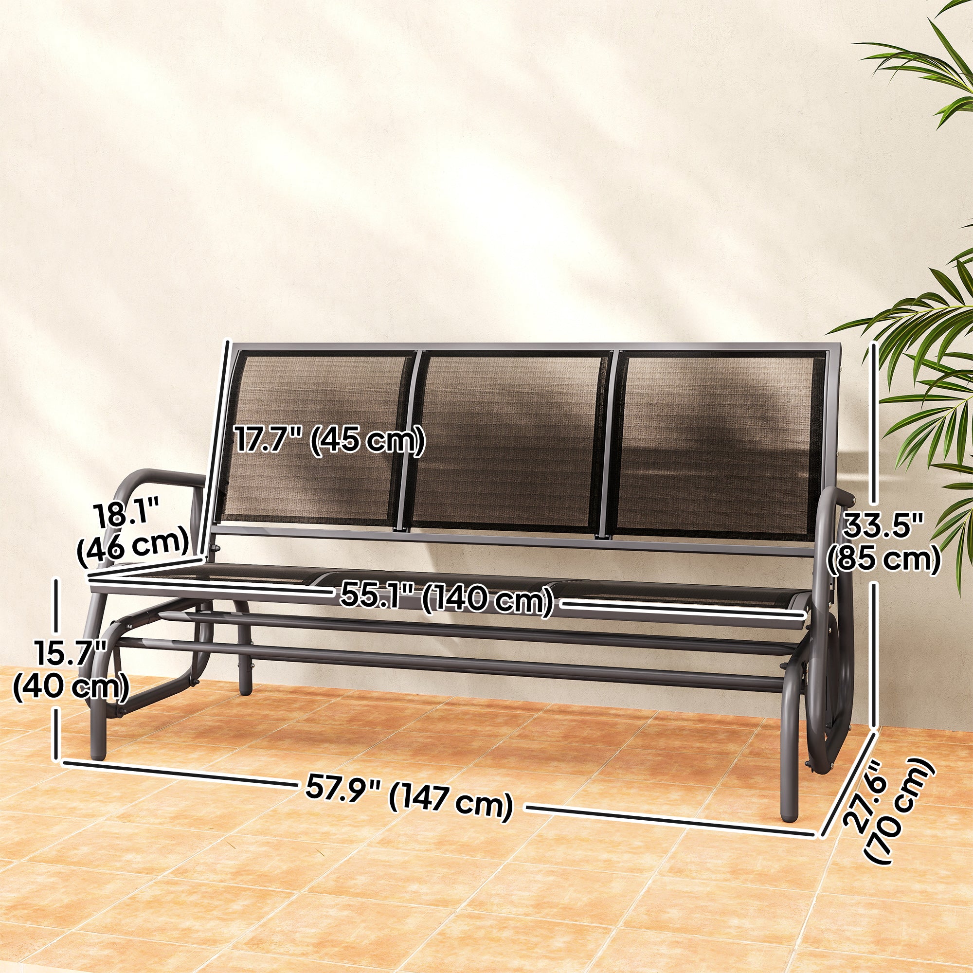 3-Seat Outdoor Glider Chair, Patio Rocking Chair, Steel Frame, Sling Fabric Seat for Garden, Backyard, Lawn, Black