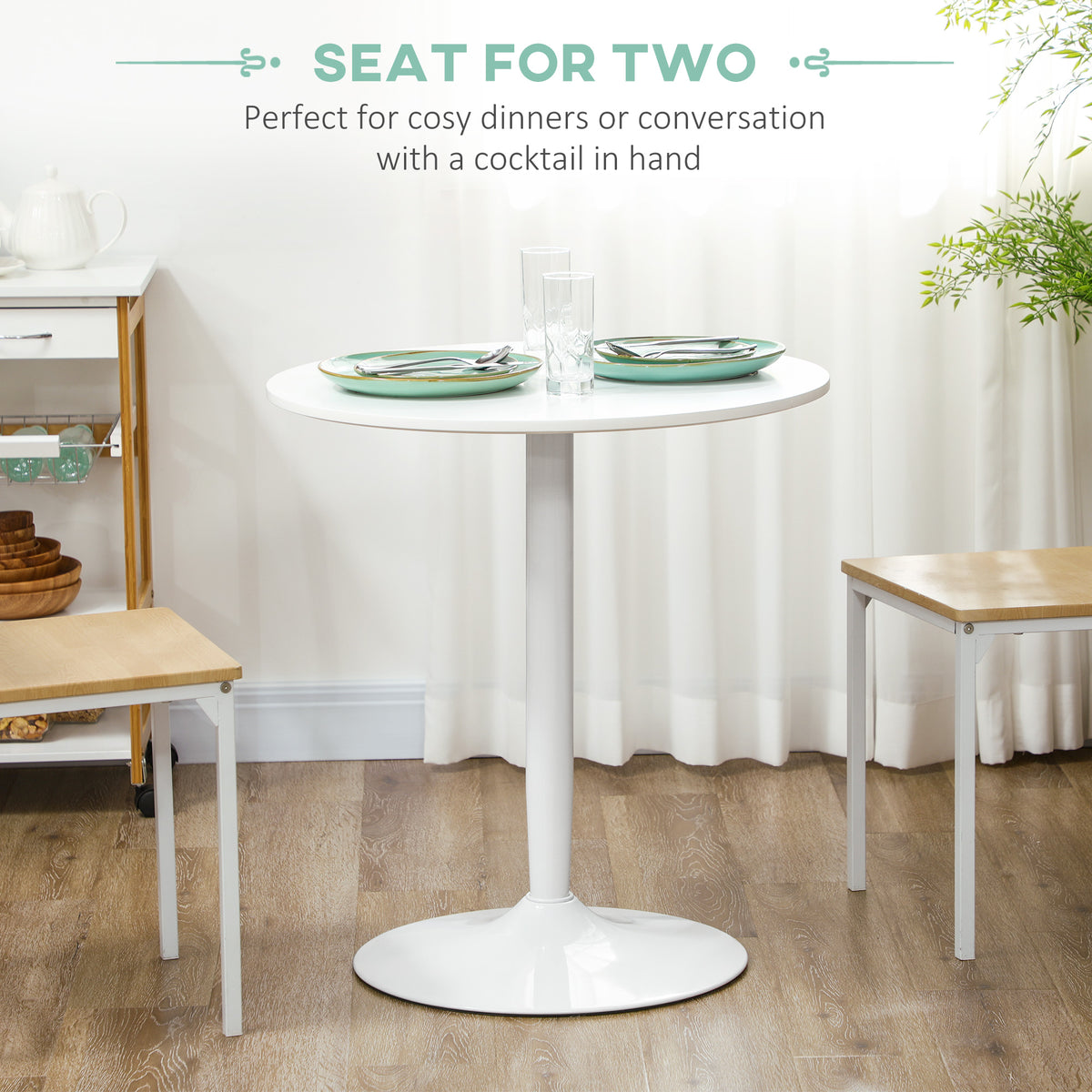 Modern Kitchen Table for 2 People, Round Dining Table with Steel Base for Living Room, Dining Room, Black
