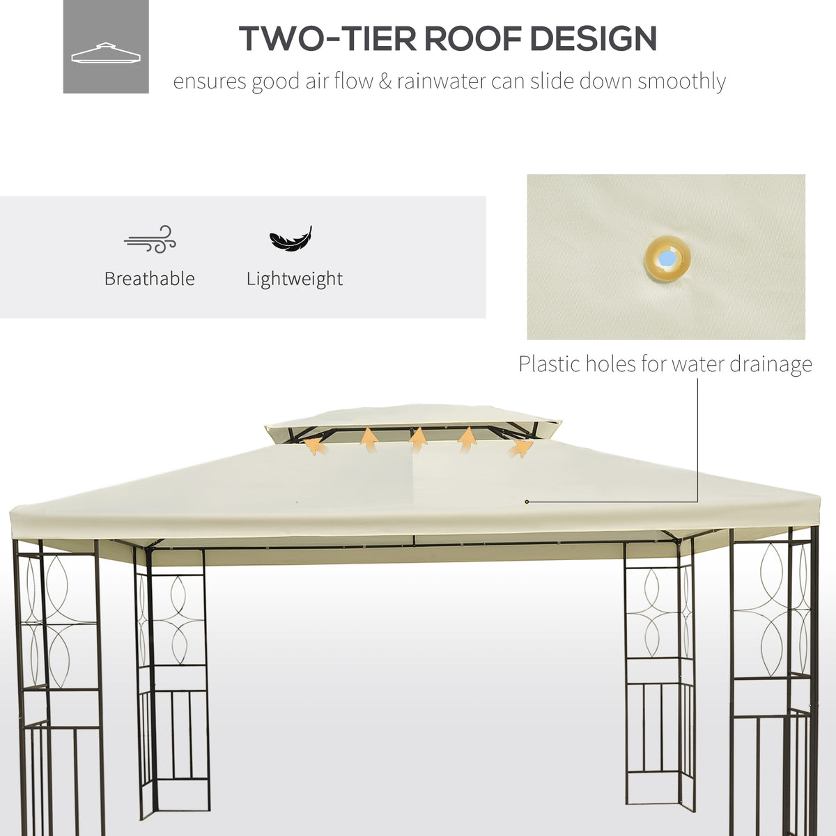 10x13ft Steel Gazebo Sun Shelter Patio Outdoor Party Event Canopy Vented Roof Cream White