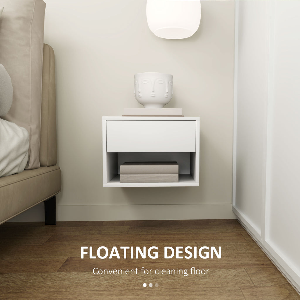 Floating Nightstand Set of 2, Wall Mounted Bedside Table with Drawer for Bedroom, White