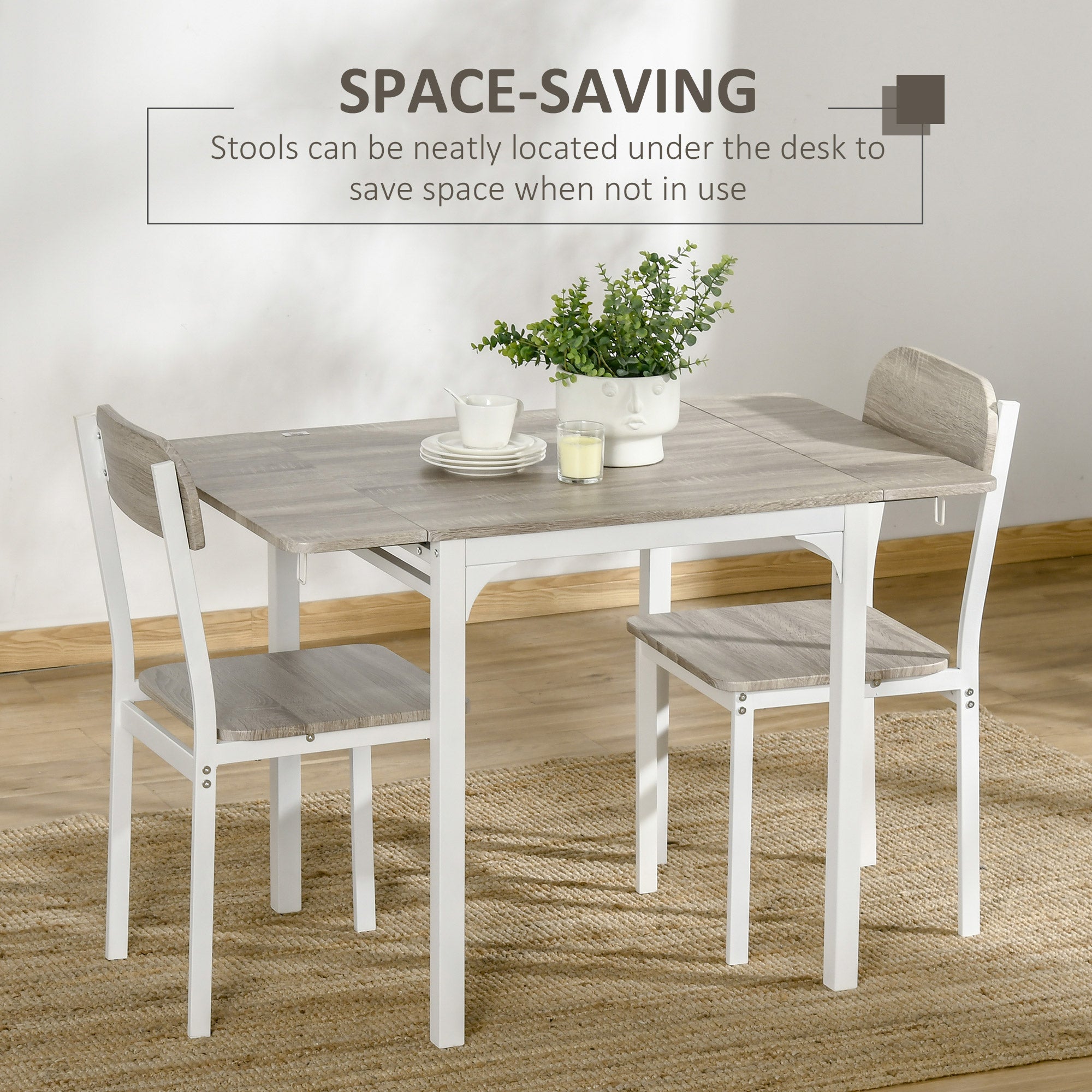 Foldable Dining Table Set for 2, Drop-Leaf Kitchen Table with 2 Chairs for Apartments, Studios, Natural Drop-leaf Dining Table Set Includes 2 Chairs