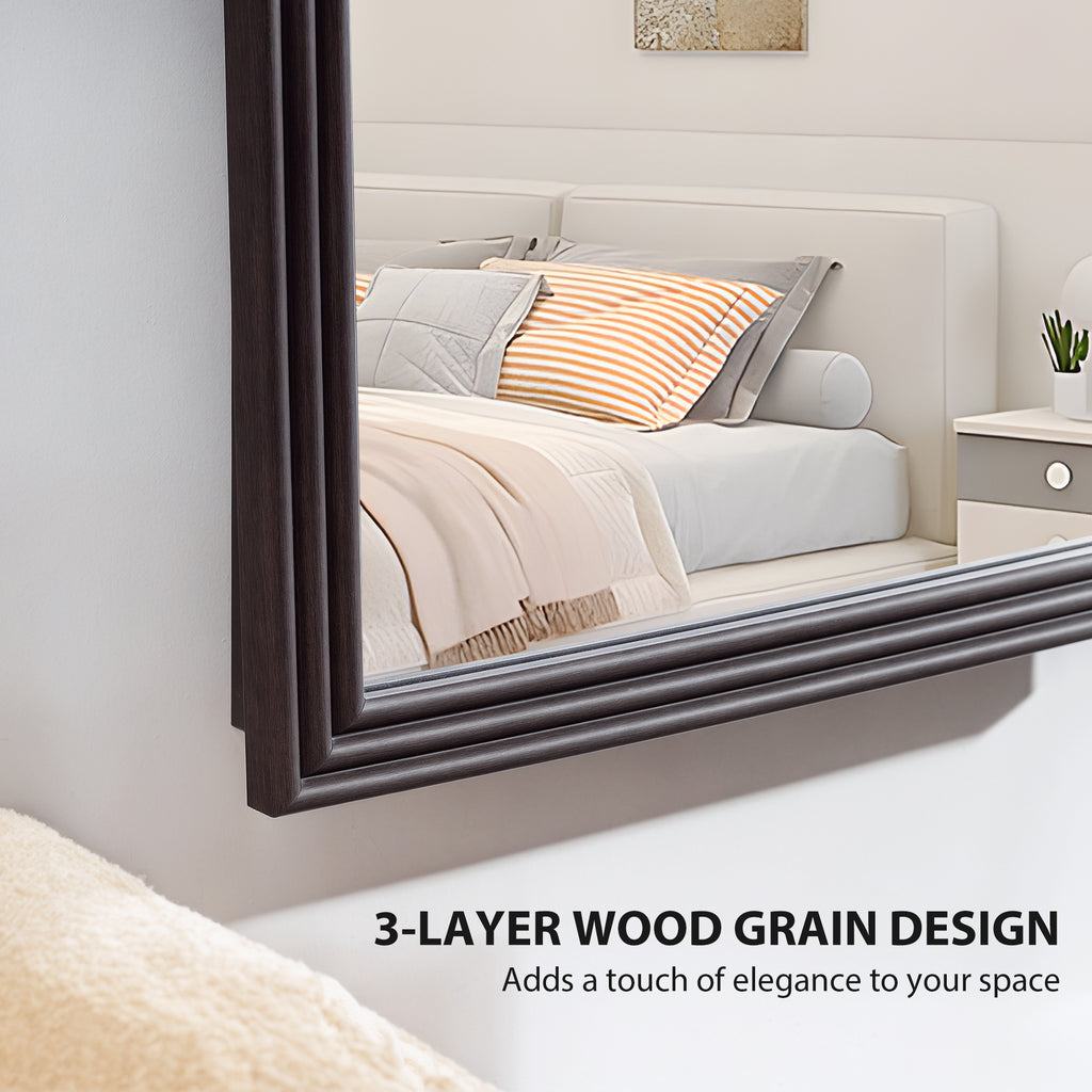 64" x 21" Full Length Mirror, Free Standing, Leaning or Wall, Arched Full Body Mirror, Brown Wood Grain