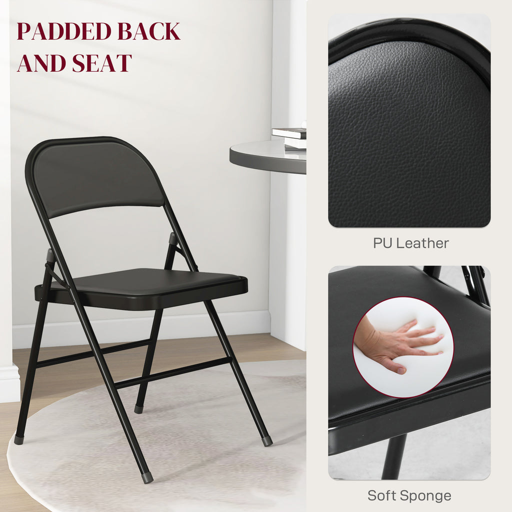 Set of 4 Metal Foldable Chairs, PU Leather Padded Folding Chairs with Cushion Seat and Open Back for Indoor, White