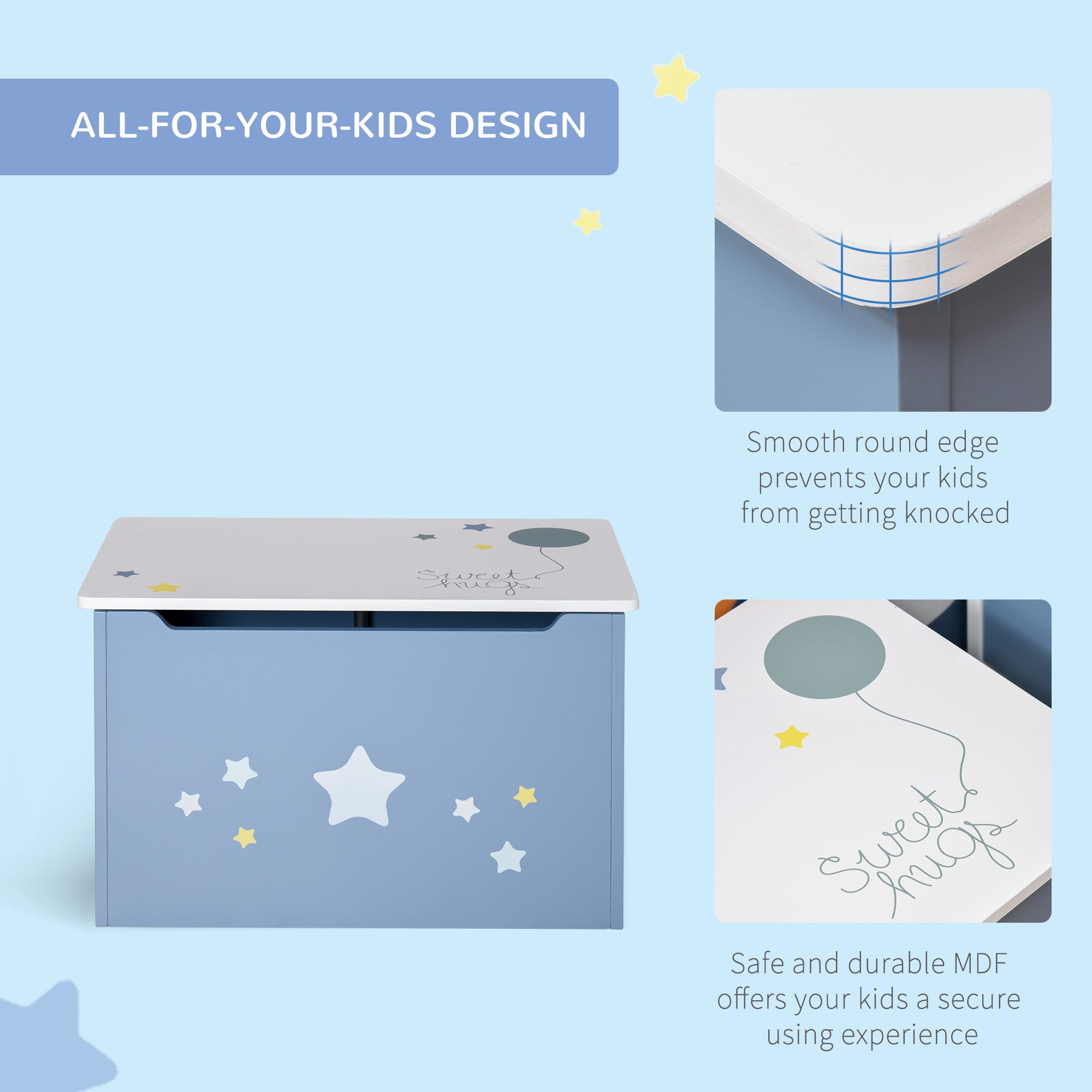 Qaba Kids Toy Storage Box, Organizer Chest with Gas Stay Bar Seating Bench, Blue