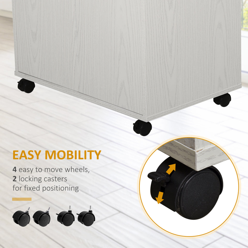 Microwave Cart on Wheels Utility Trolley Storage Sideboard Bookcase with 2-door Cabinet, White Oak