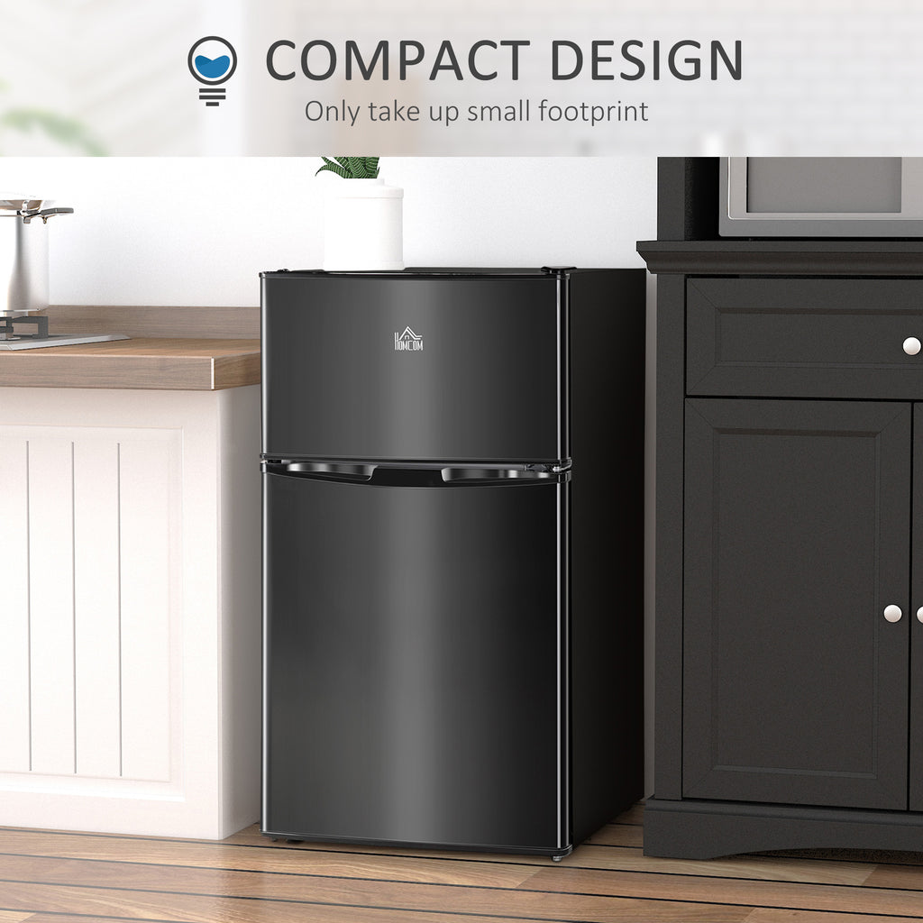 3.2 Cu Ft Compact Refrigerator, Mini Fridge with Freezer, Adjustable Shelves and Reversible Doors for Bedroom, Black