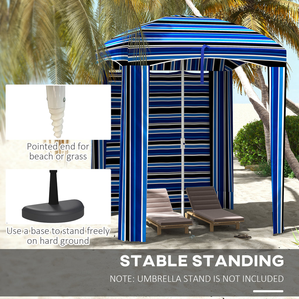 70.1" L x 70.1" W Cabana Umbrella with Walls, Vents, Ruffles, Carry Bag, Beach Umbrella, Blue White Stripe
