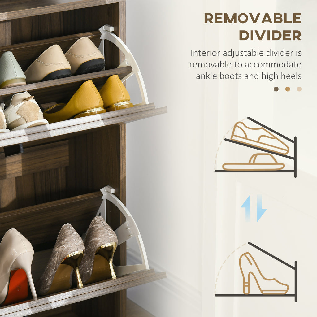 Shoe Storage Cabinet Organizer for 12 Pairs of Shoes with 2 Flip Drawers and Adjustable Shelves, Walnut