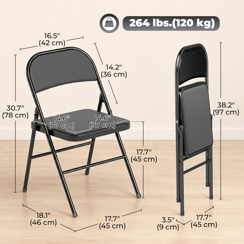 Set of 4 Metal Foldable Chairs, PU Leather Padded Folding Chairs with Cushion Seat and Open Back for Indoor, White