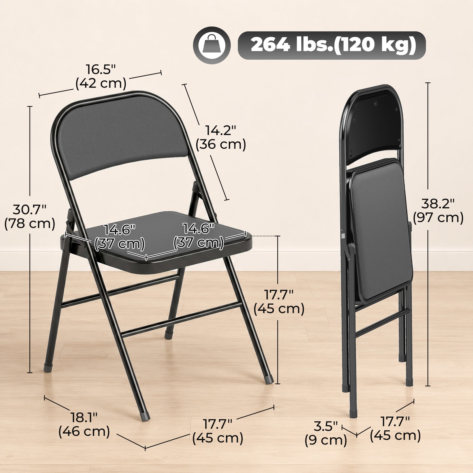 Set of 4 Metal Foldable Chairs, PU Leather Padded Folding Chairs with Cushion Seat and Open Back for Indoor, White