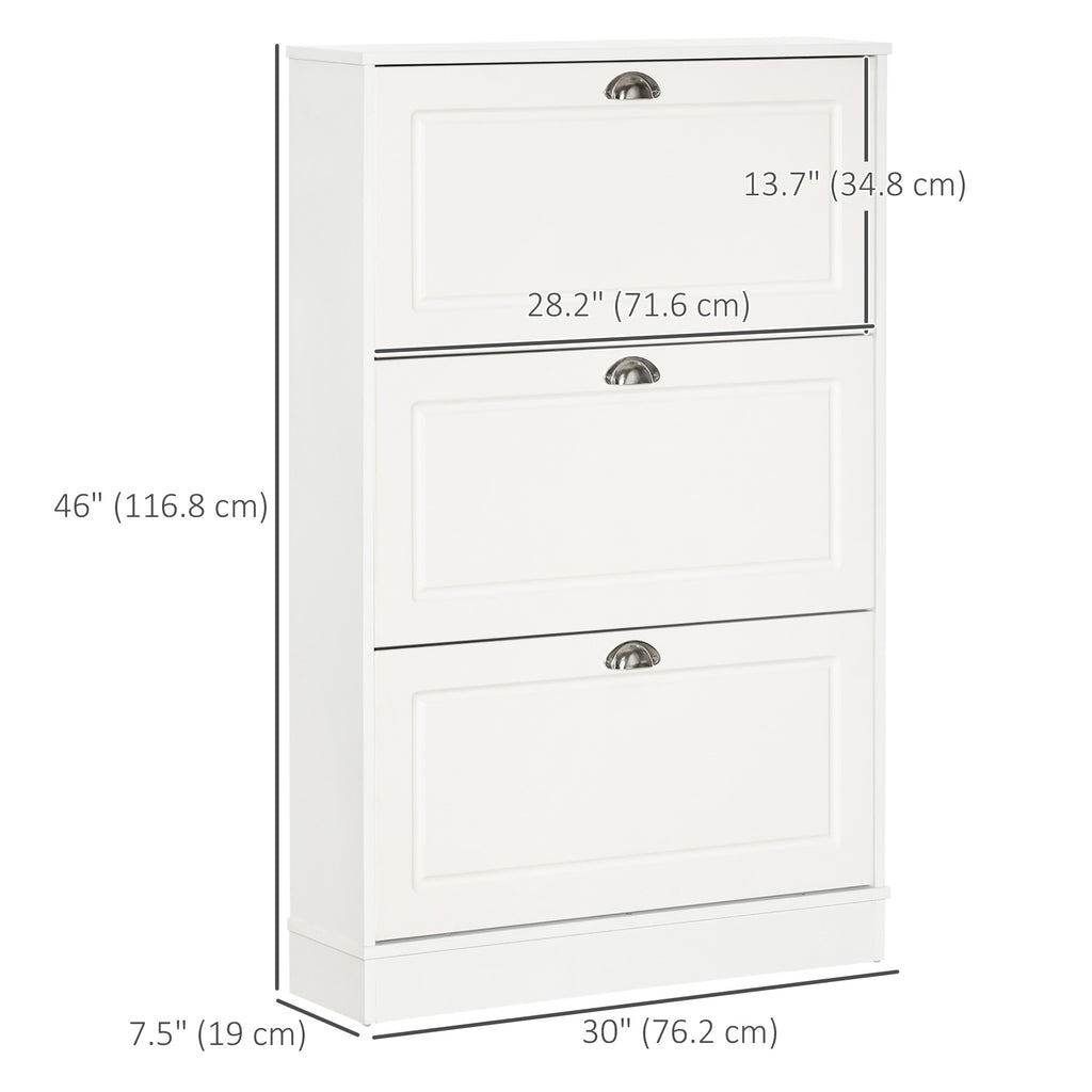 Shoe Cabinet with 3 Flip Drawers, Narrow Shoe Storage Cabinet, Holds 12 Pairs for Entryway, Hallway, White