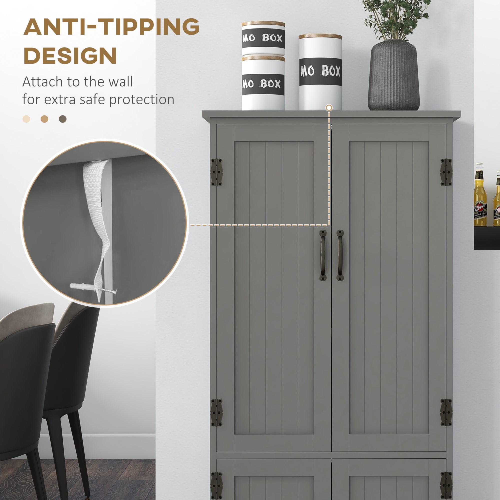 48" 4-Door Storage Cabinet Multi-Storey Large Space Pantry with Adjustable Shelves Black