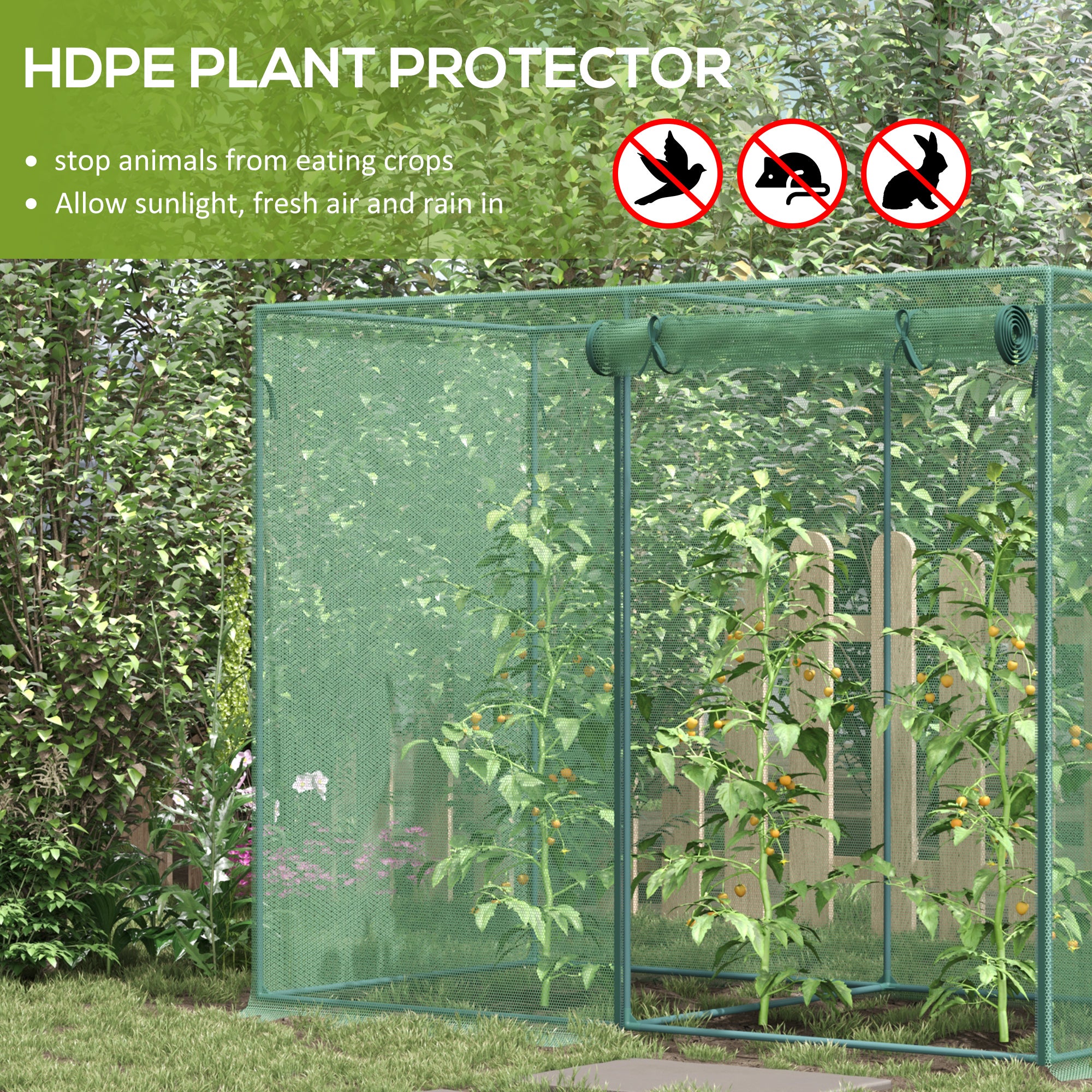 6.5 x 3.3ft Crop Cage, Garden Plant Protector with Single Zippered Door, Storage Bag and Ground Stakes, Black