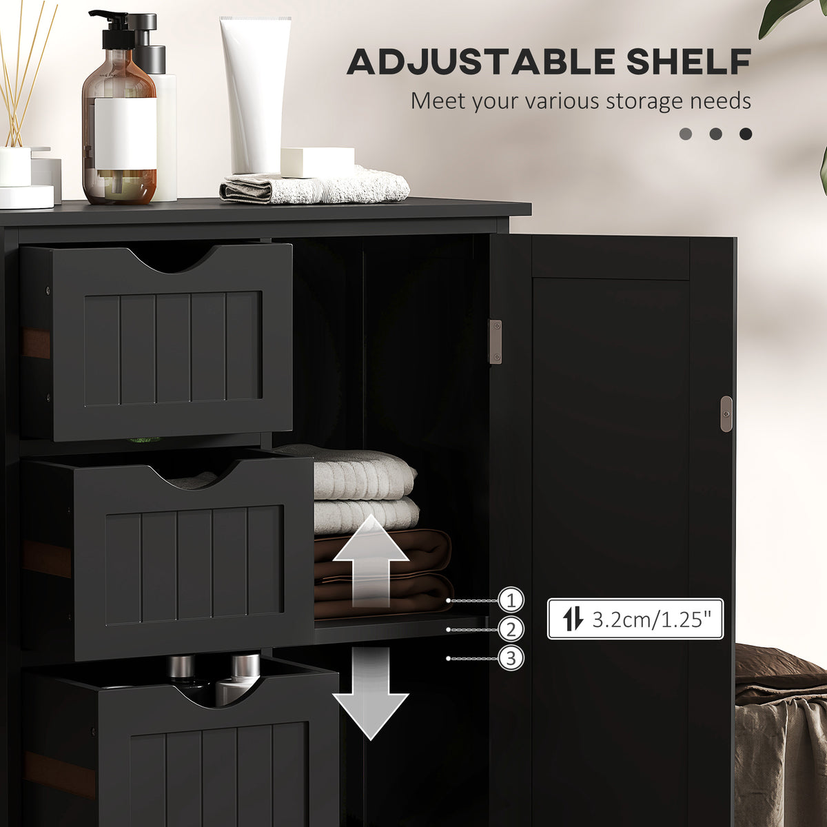 Bathroom Storage Cabinet, Floor Cabinet with Adjustable Shelf and 4 Drawers, Side Cabinet for Washroom, White