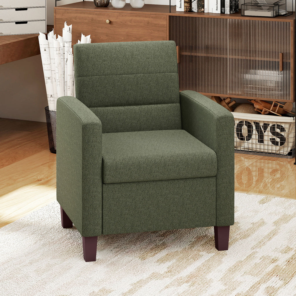Fabric Accent Chair, Modern Armchair with Seat Cushion and Non-Slip Pads for Living Room, Bedroom, Dark Green
