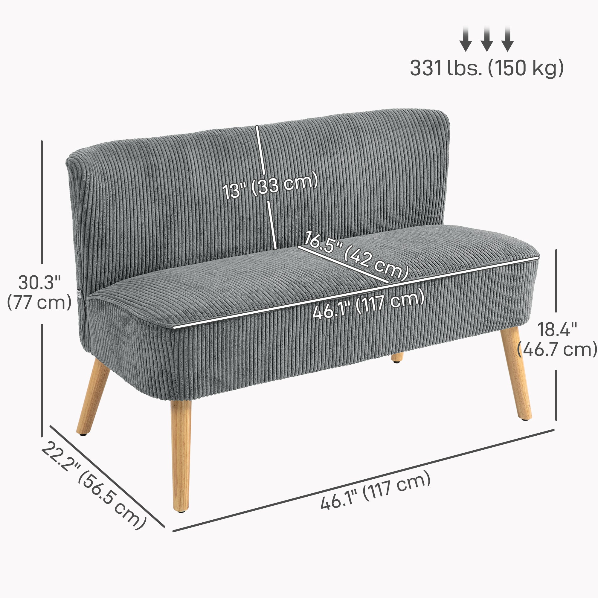 Modern 2 Seater Sofa, Upholstered Two Seater Couch with Rubber Wood Legs, Green