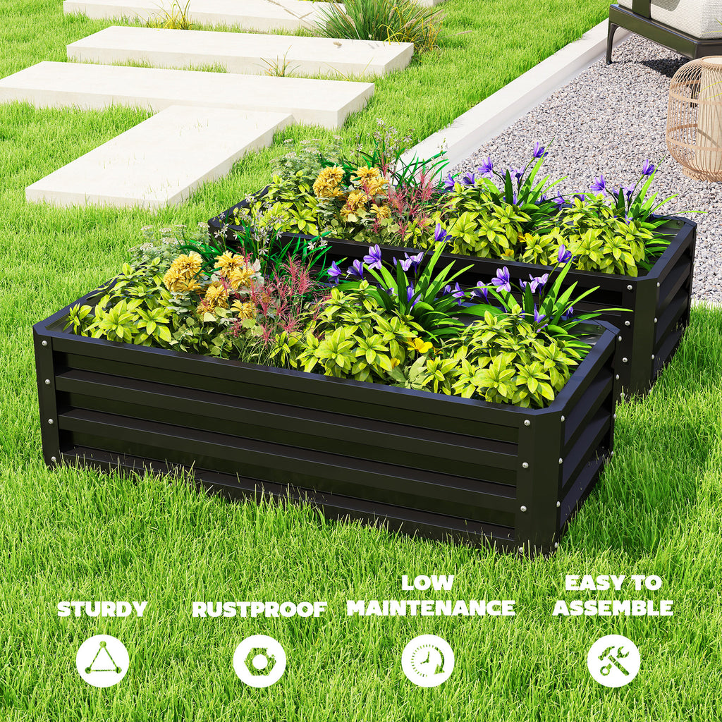 Galvanized Raised Garden Beds, Outdoor Planter Box, Set of 2, for Flowers, Herbs and Vegetables, Green