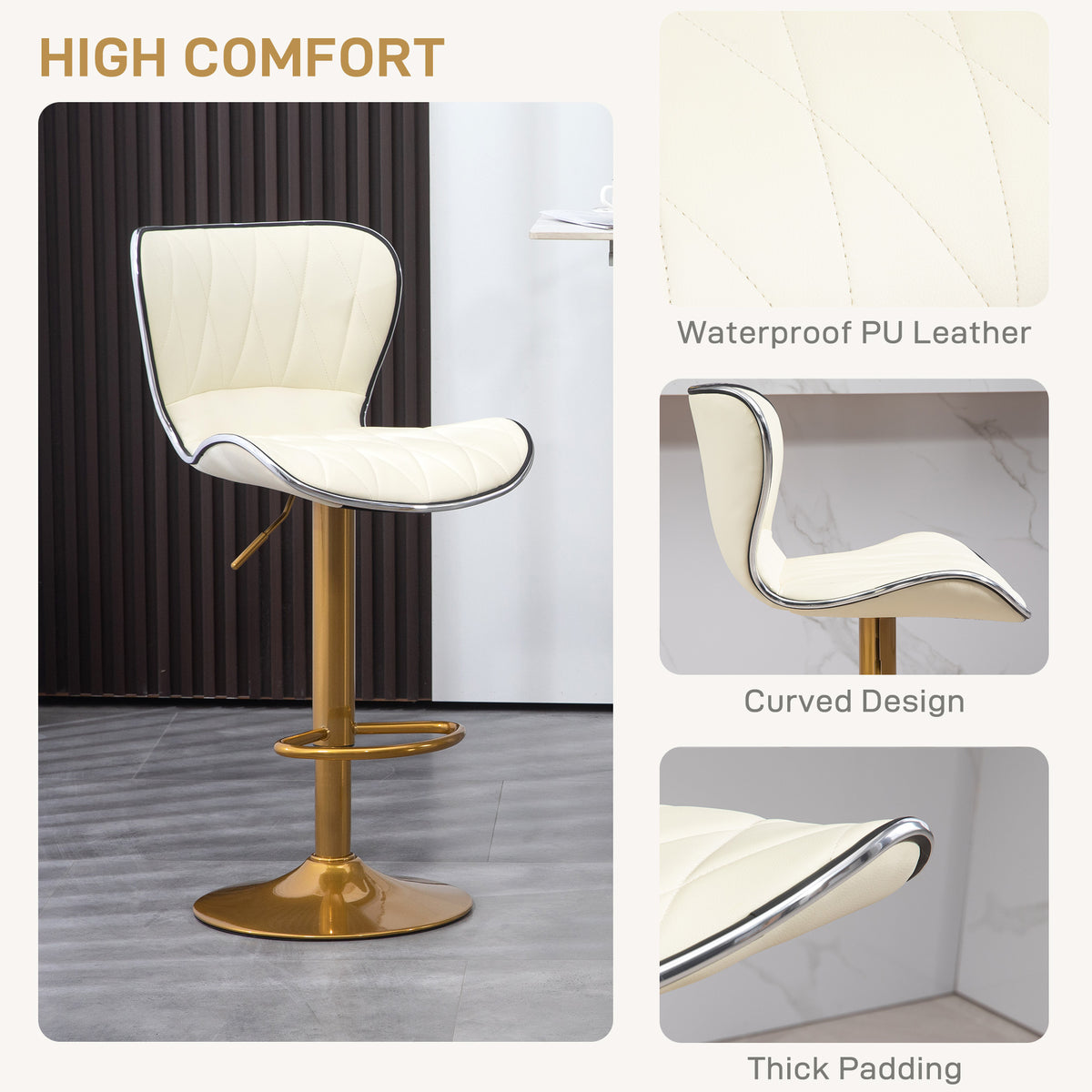 Counter Height Bar Stools Set of 2, Adjustable Height Bar Chairs with Swivel Seat, PU Leather Upholstery