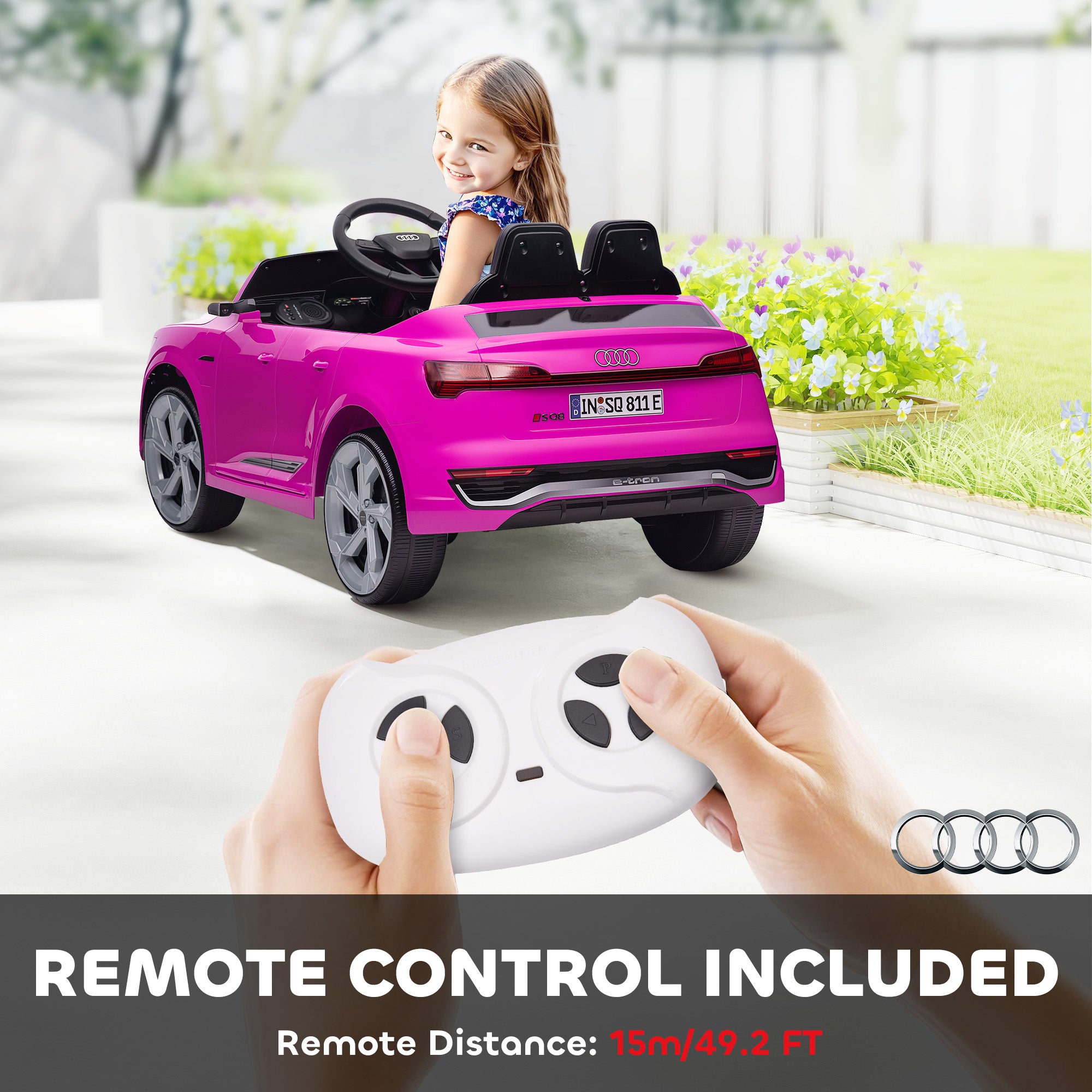 Qaba 12V Ride-On Car with Remote Control, Battery Powered Audi Q8 etron Sportback Licensed, for Kids 3-4 years old, Pink