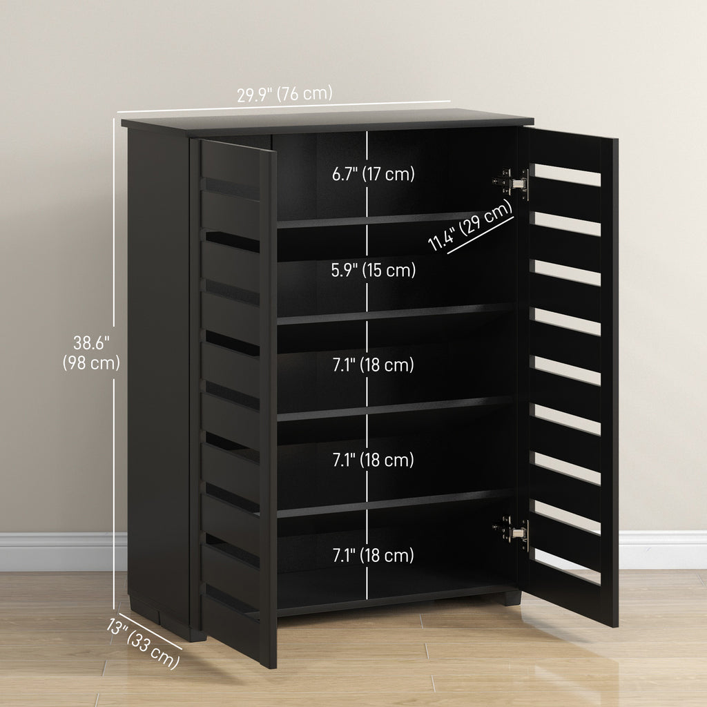 Shoe Storage Cabinet, Shoe Cabinet with 2 Slatted Doors for 15 Pairs of Shoes, Black
