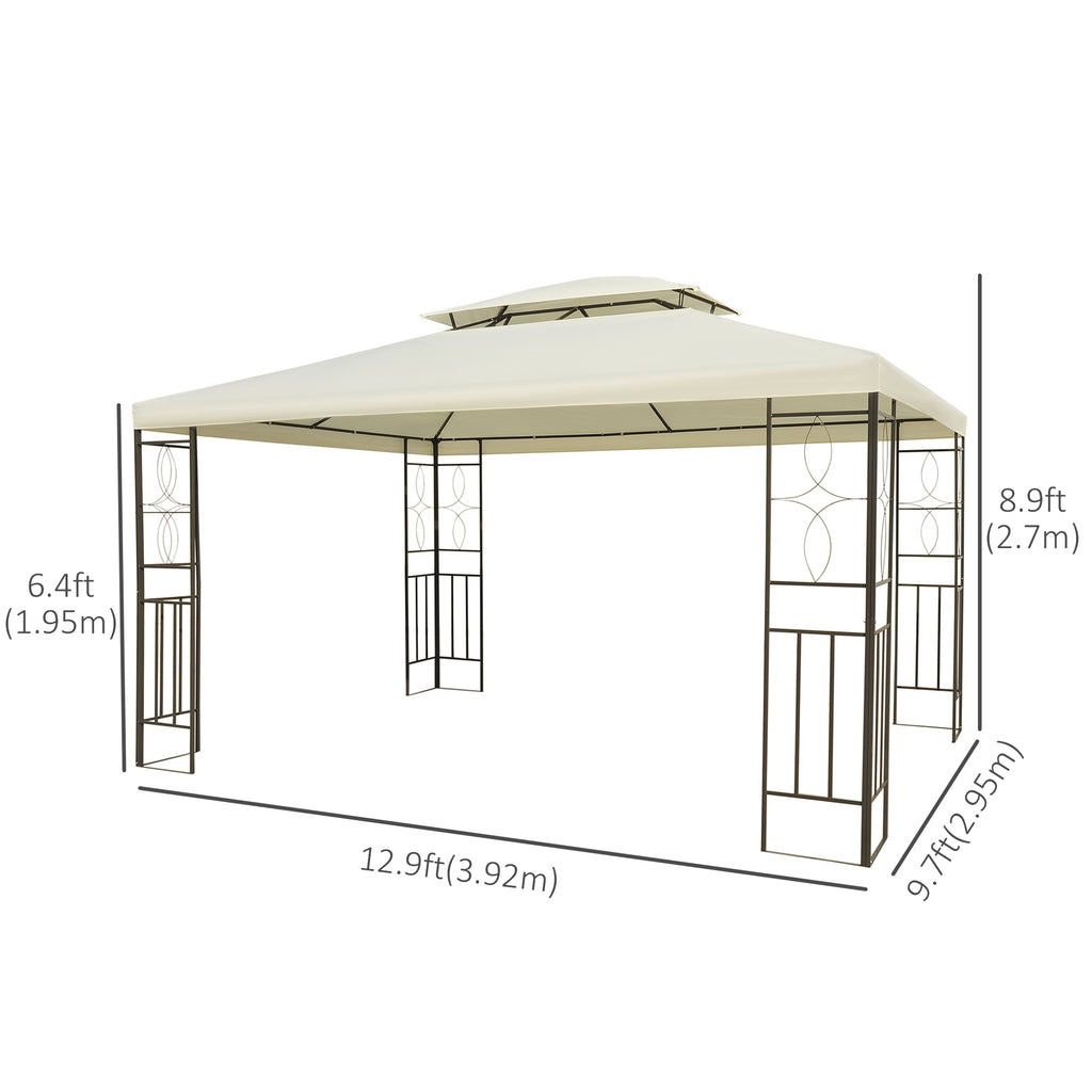10x13ft Steel Gazebo Sun Shelter Patio Outdoor Party Event Canopy Vented Roof Cream White