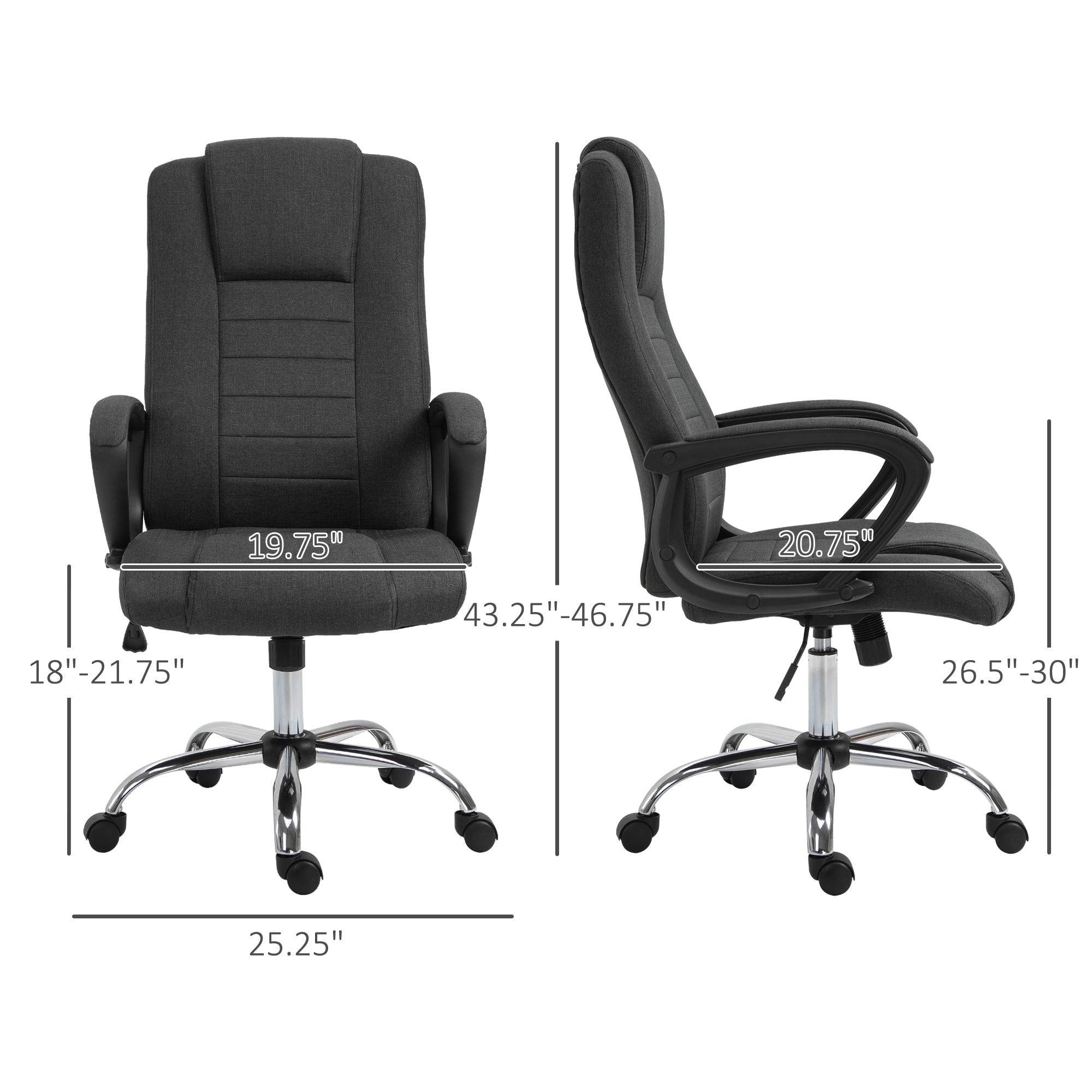 High Back Office Chair, Height Adjustable Computer Desk Chair with Swivel Wheels and Tilt Function, Charcoal Grey