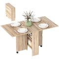 Extendable Dining Table, Collapsible Folding Table w/ 2-tier Shelves and Rolling Casters, Nature Wood